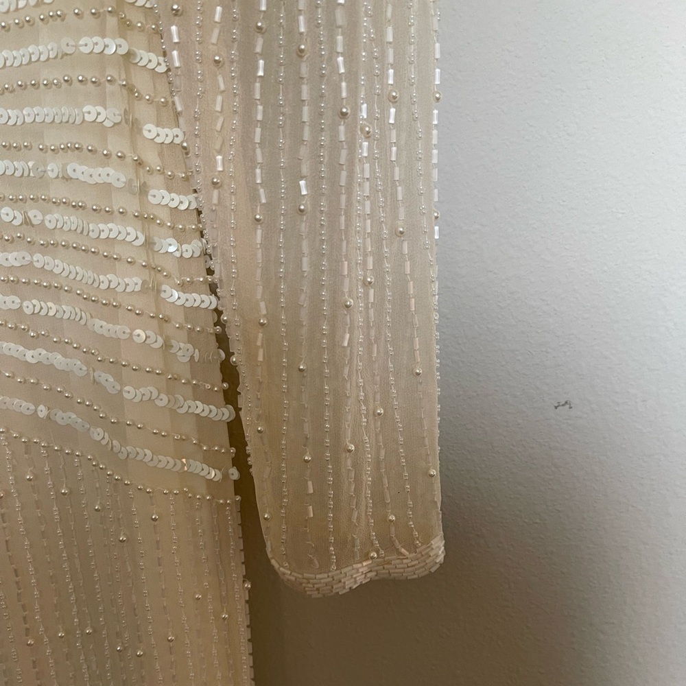 STUNNING Vintage 80s/90s Hand Beaded Wedding Dress - Picture 6 of 11